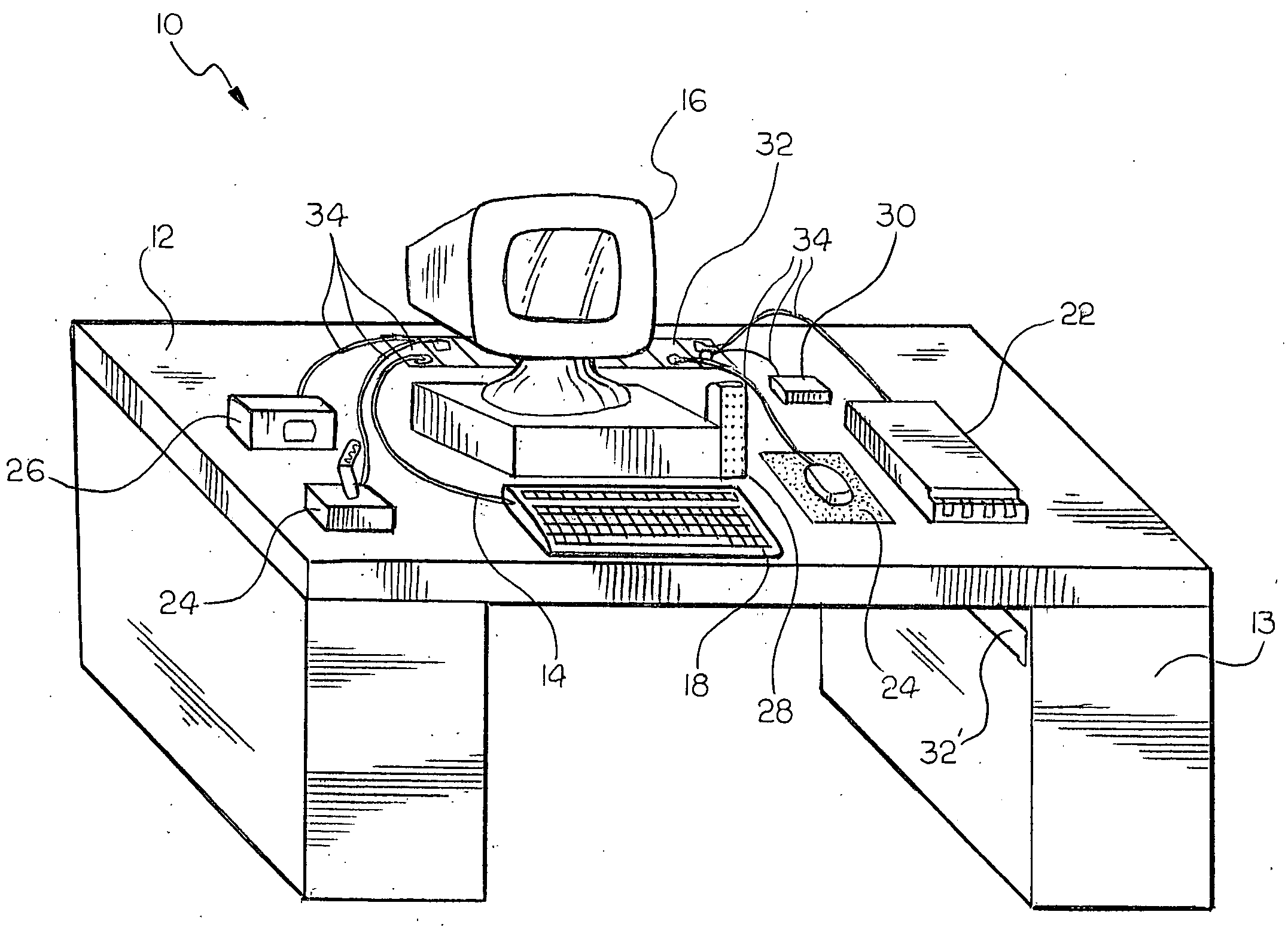 Desk mounted power and accessory outlet apparatus