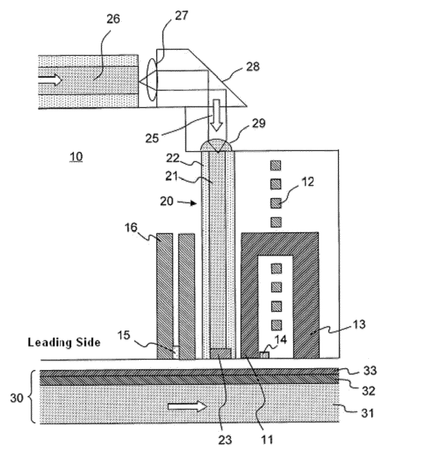 Optically assisted magnetic recording head having a waveguide core with a plate-shaped portion and method of manufacture thereof