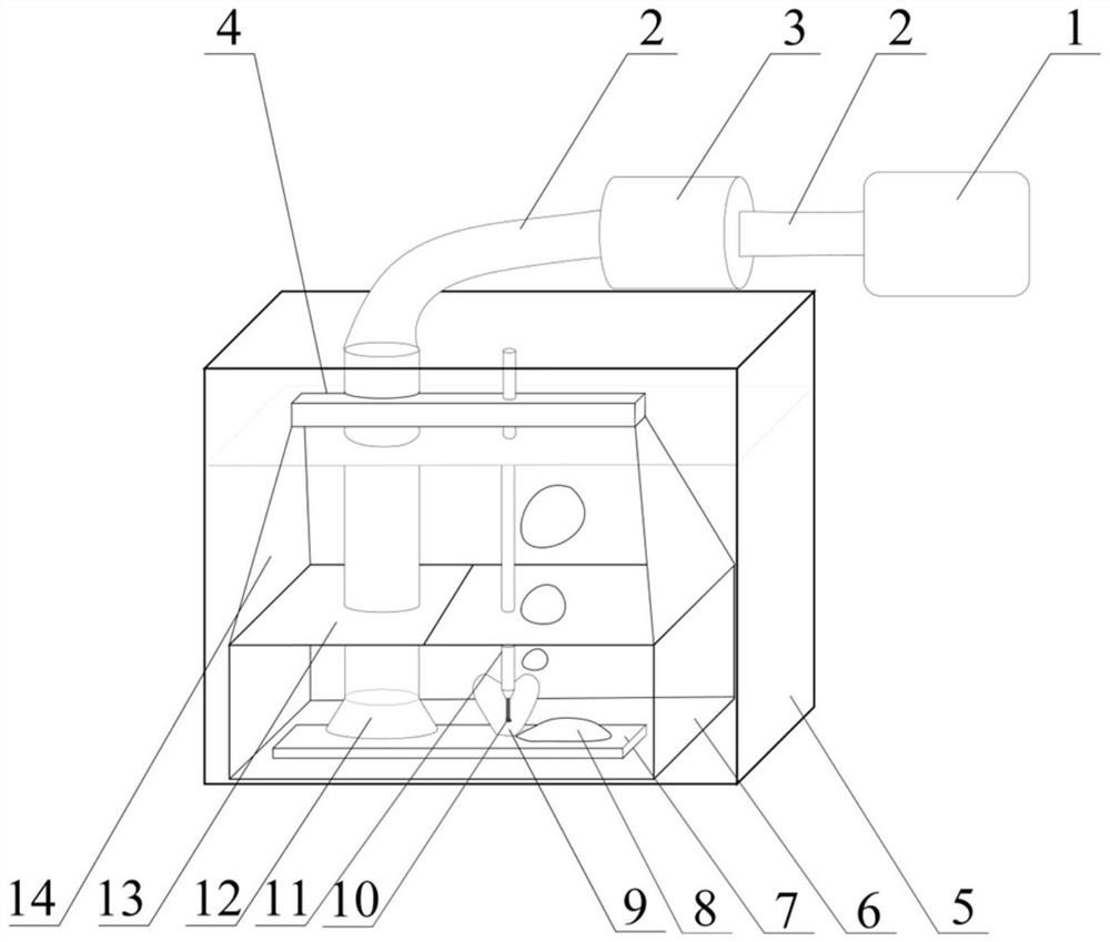 Underwater wet welding device and method based on liquid protection