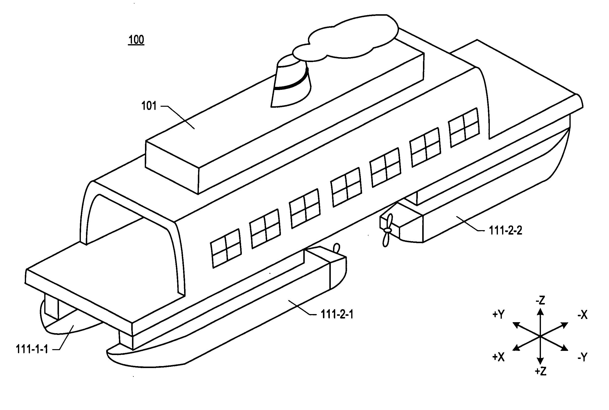 Multi-hull watercraft with amidships-mounted propellers