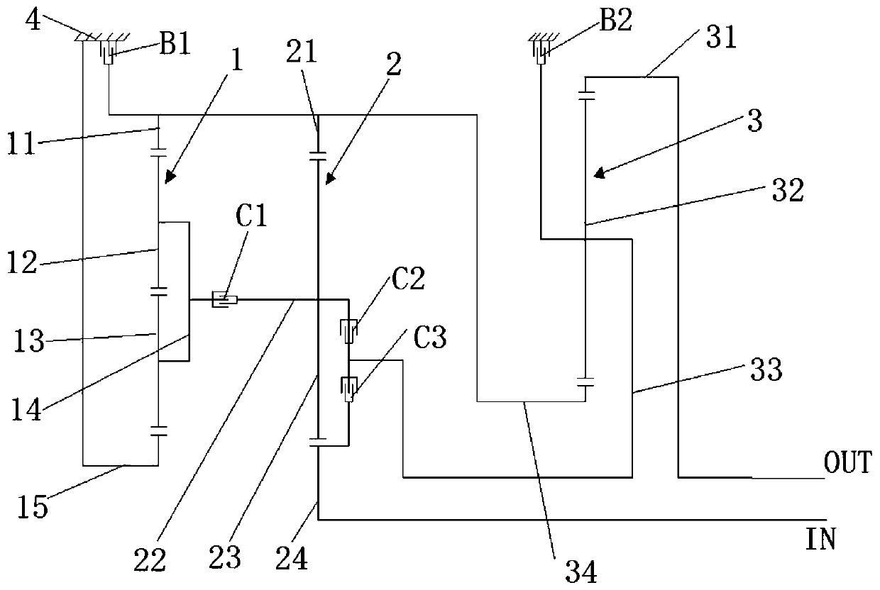 Three planetary six-speed automatic transmission and car