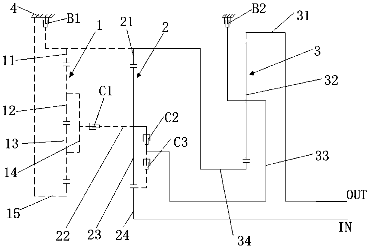 Three planetary six-speed automatic transmission and car