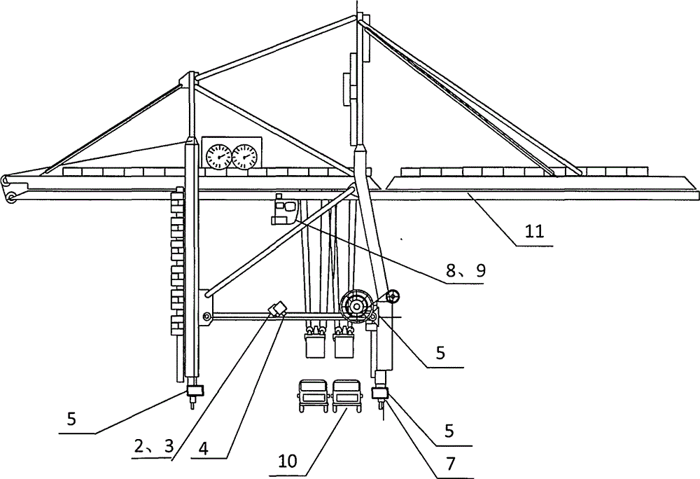 Bridge crane-below multilayer laser scanning container truck and lifting appliance locking head aligning method