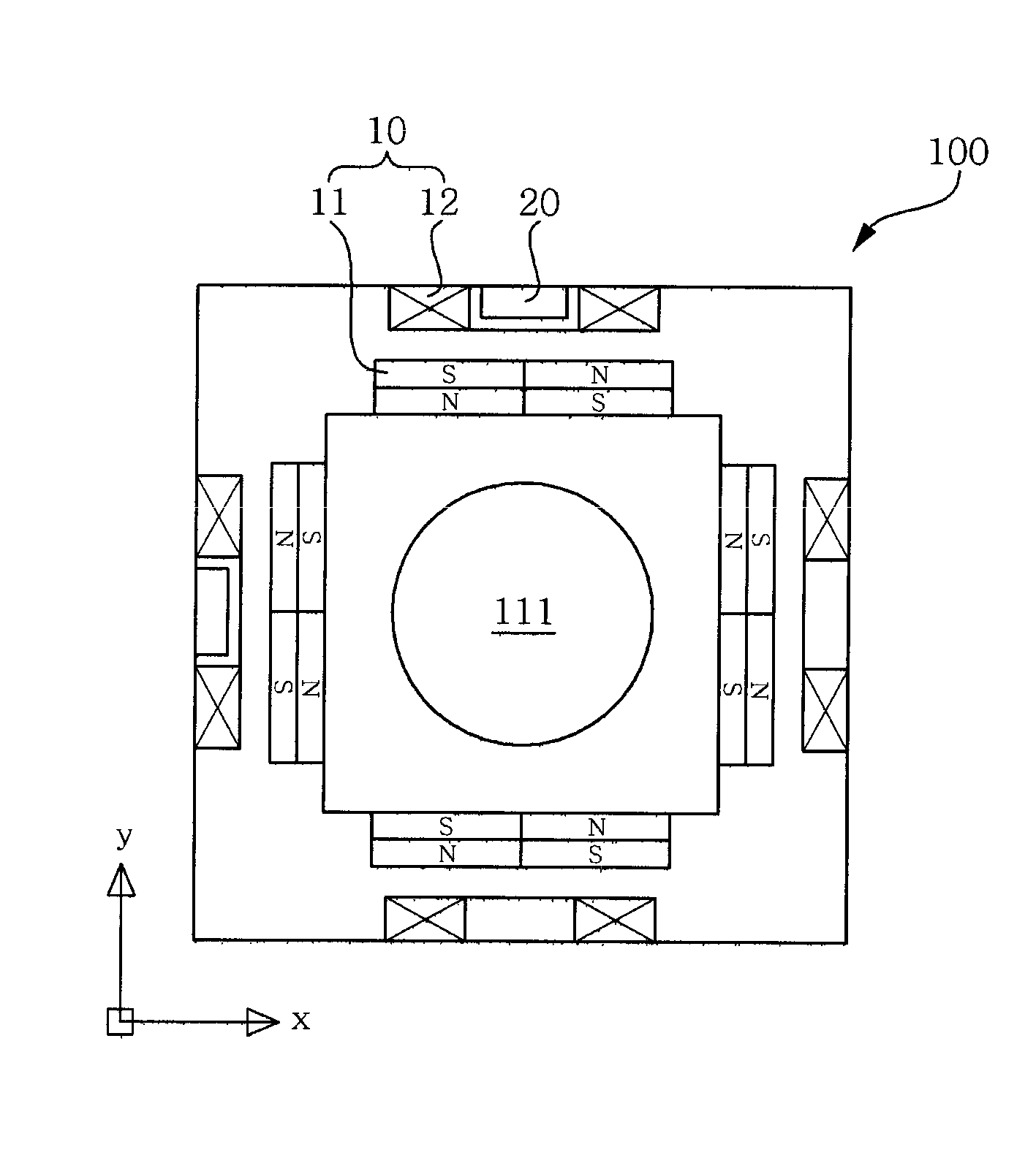 Optical image stablilizer detecting X direction displacement and Y direction displacement of lens group