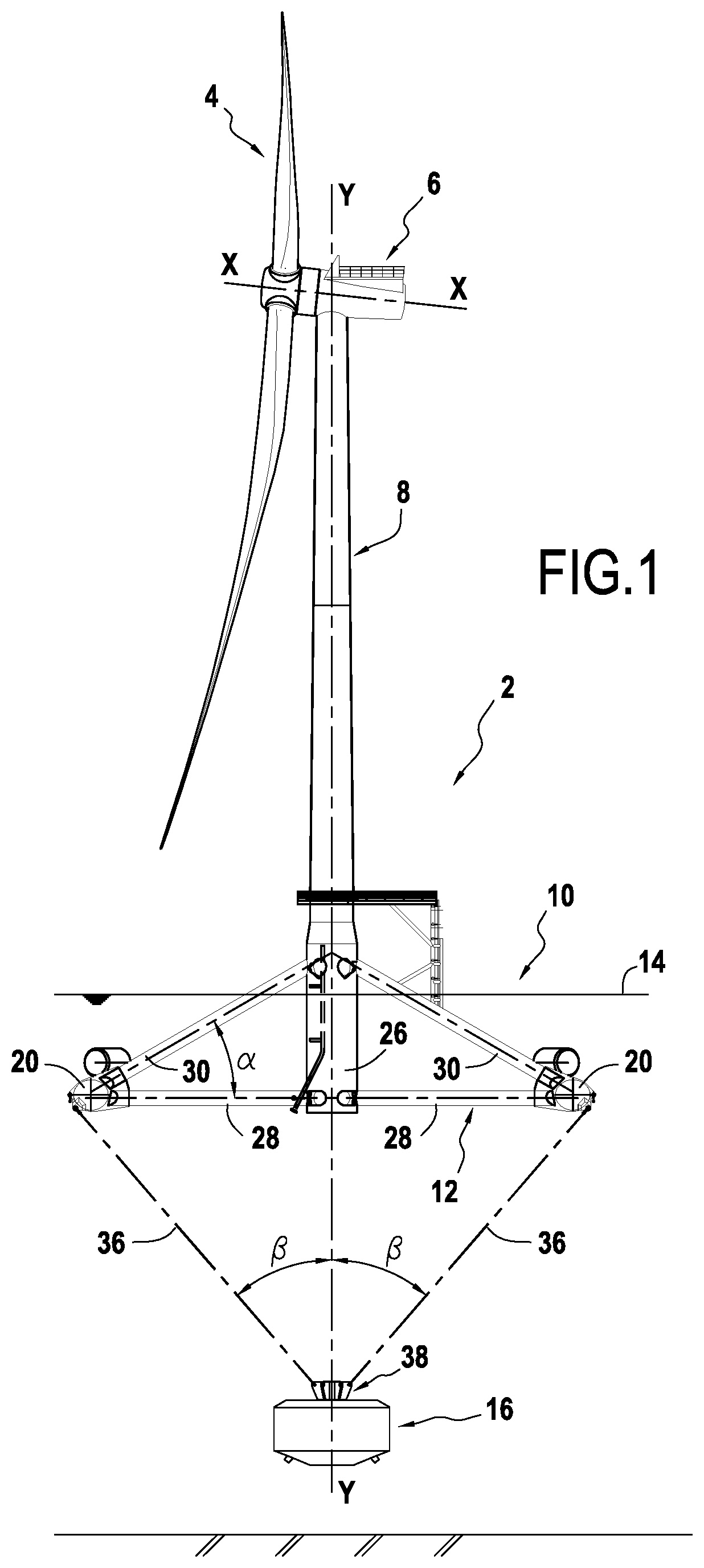 Floating support structure for offshore wind turbine and method for installing a wind turbine provided with such a support structure