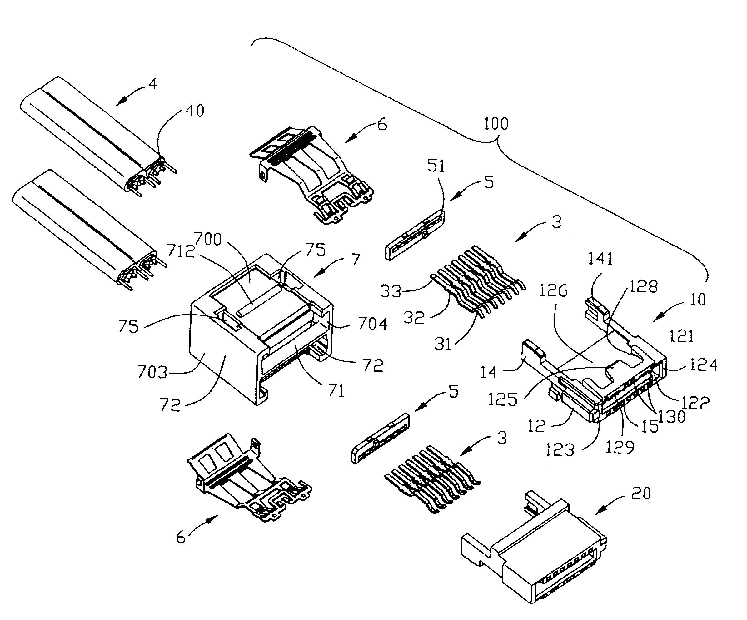 Stacked connector assembly having a pair of latch arms