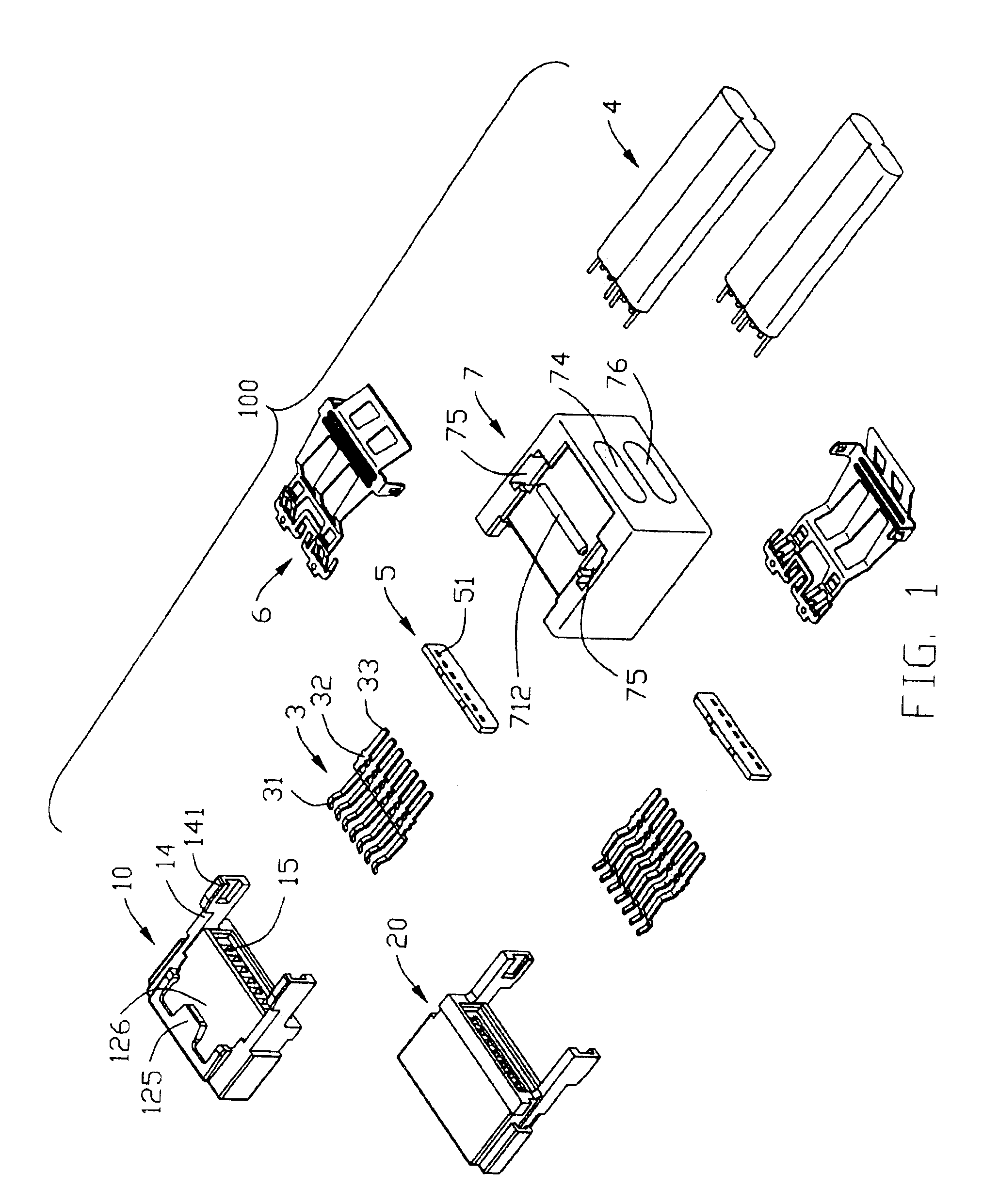 Stacked connector assembly having a pair of latch arms