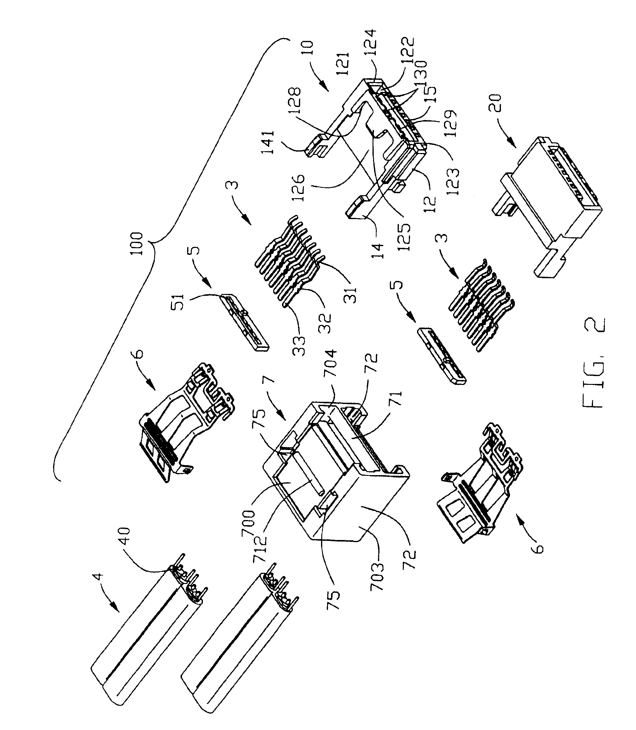 Stacked connector assembly having a pair of latch arms