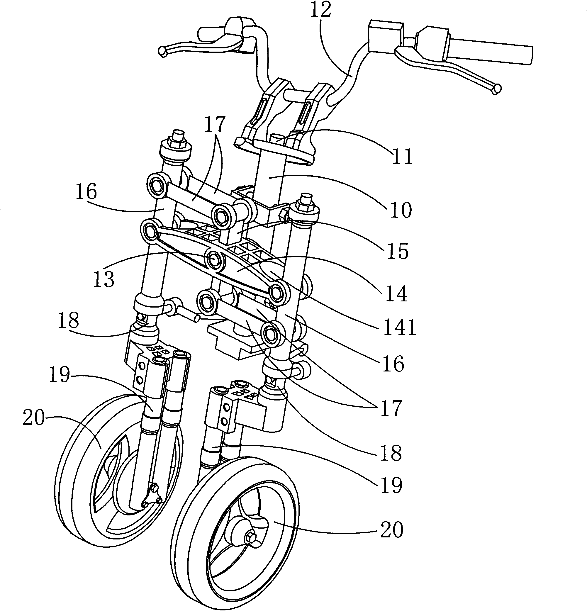 Link mechanism of double front wheels of motorcycle