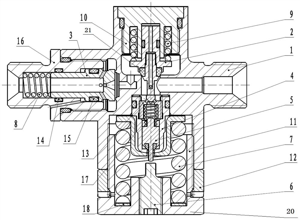 A pressure-reducing regulating valve with a variable flow-limiting buffer at the inlet