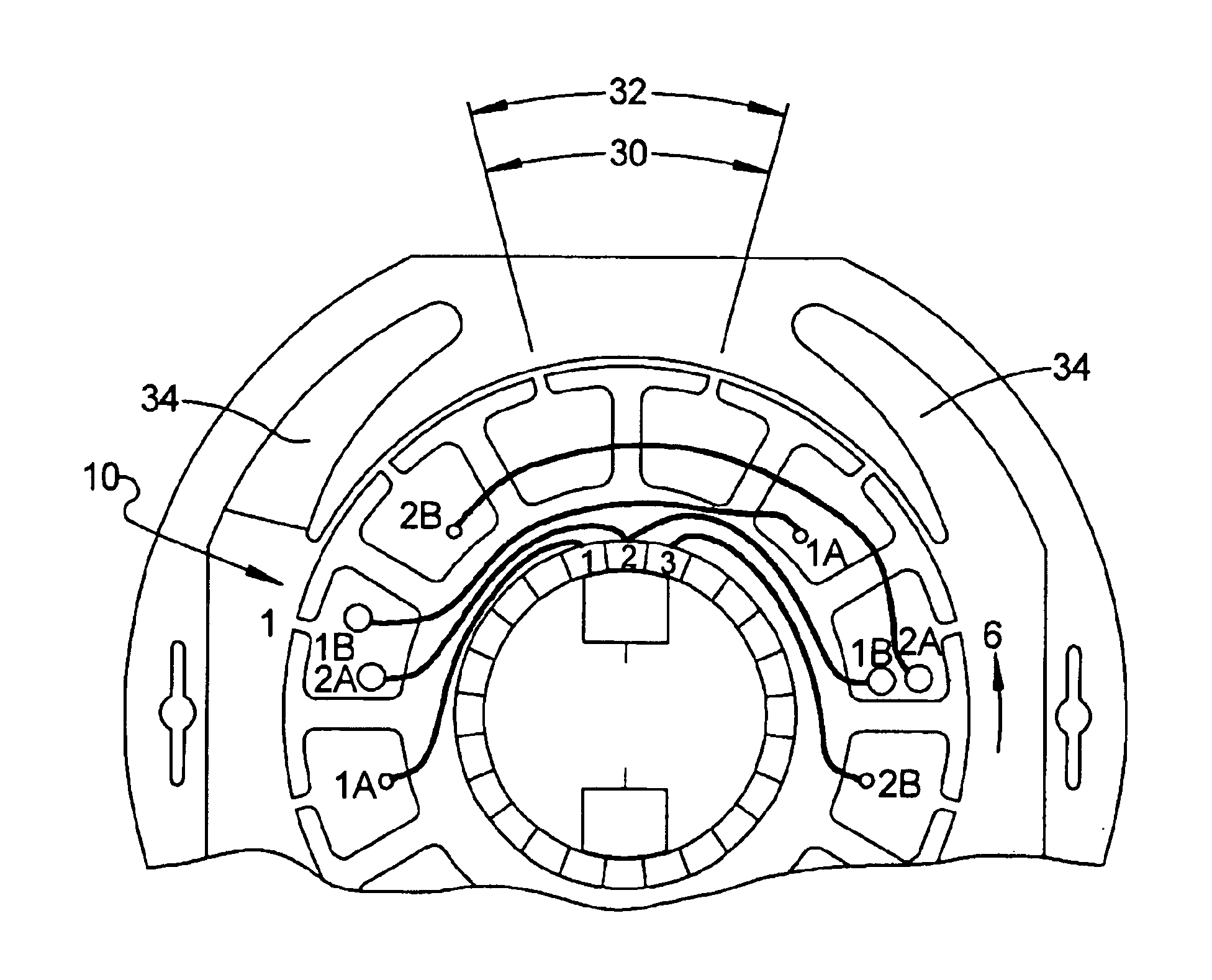 Motor armature having distributed windings for reducing arcing