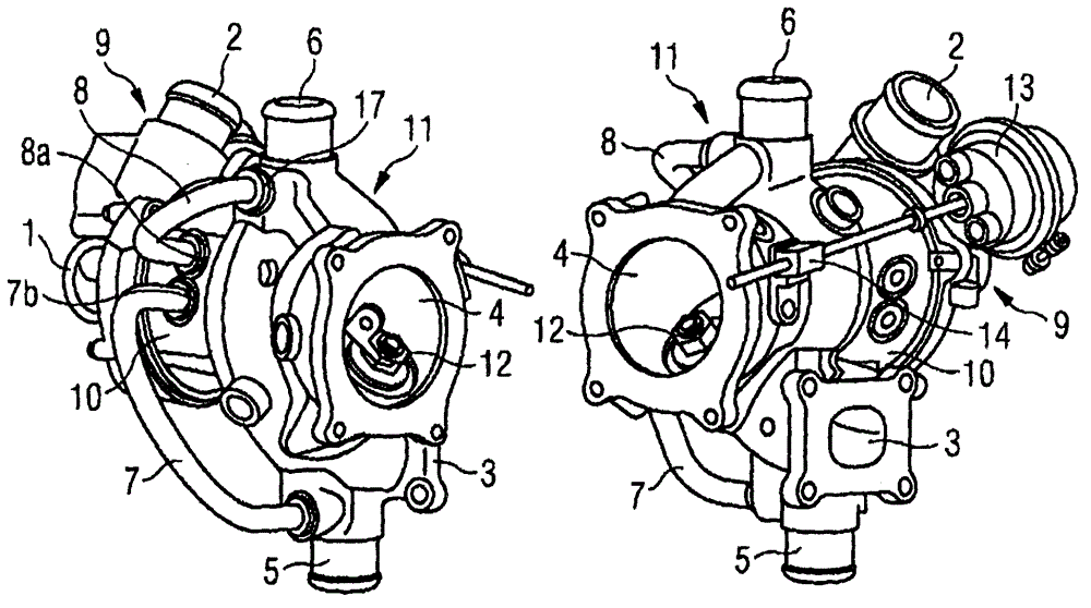 Exhaust gas turbocharger with cooled turbine housing