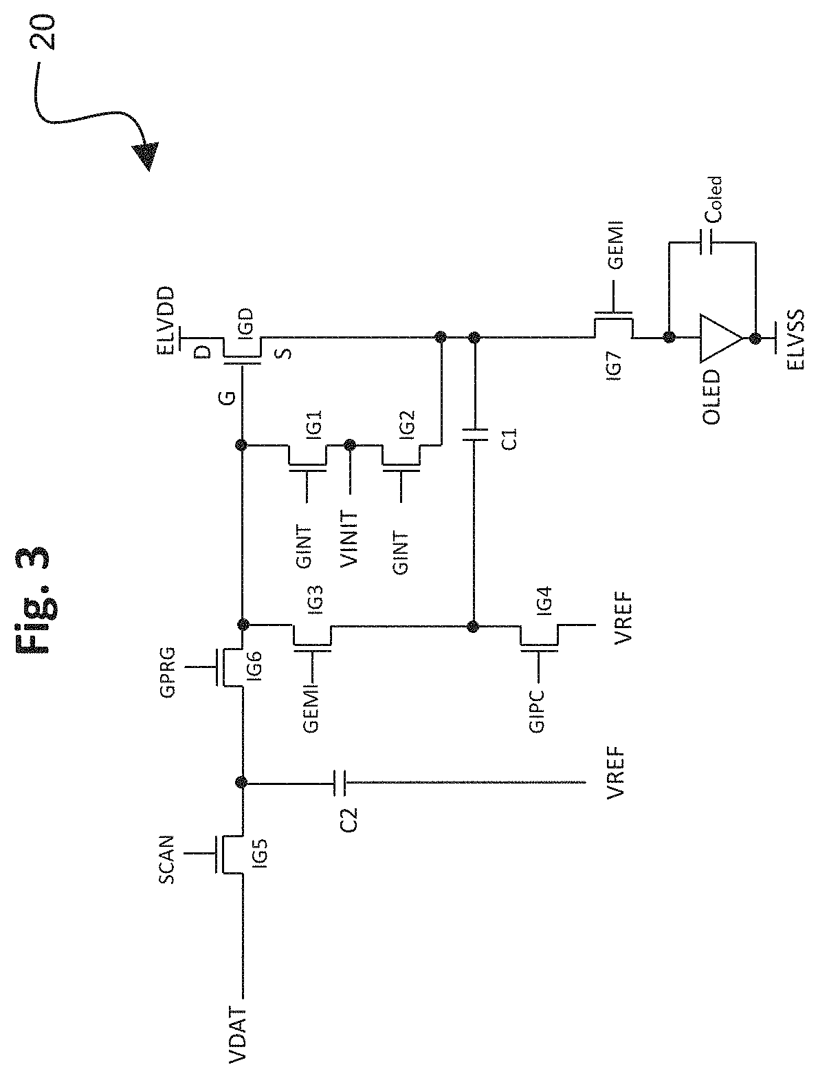 TFT pixel threshold voltage compensation circuit with global compensation