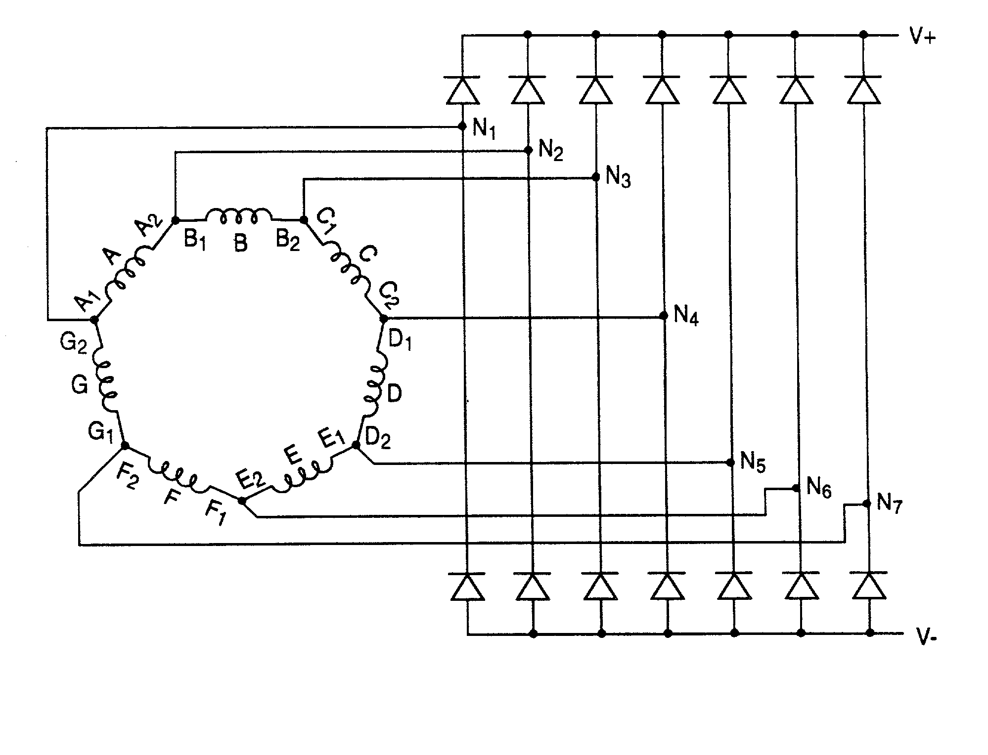 Reduced magnetic noise and current ripple automotive alternator