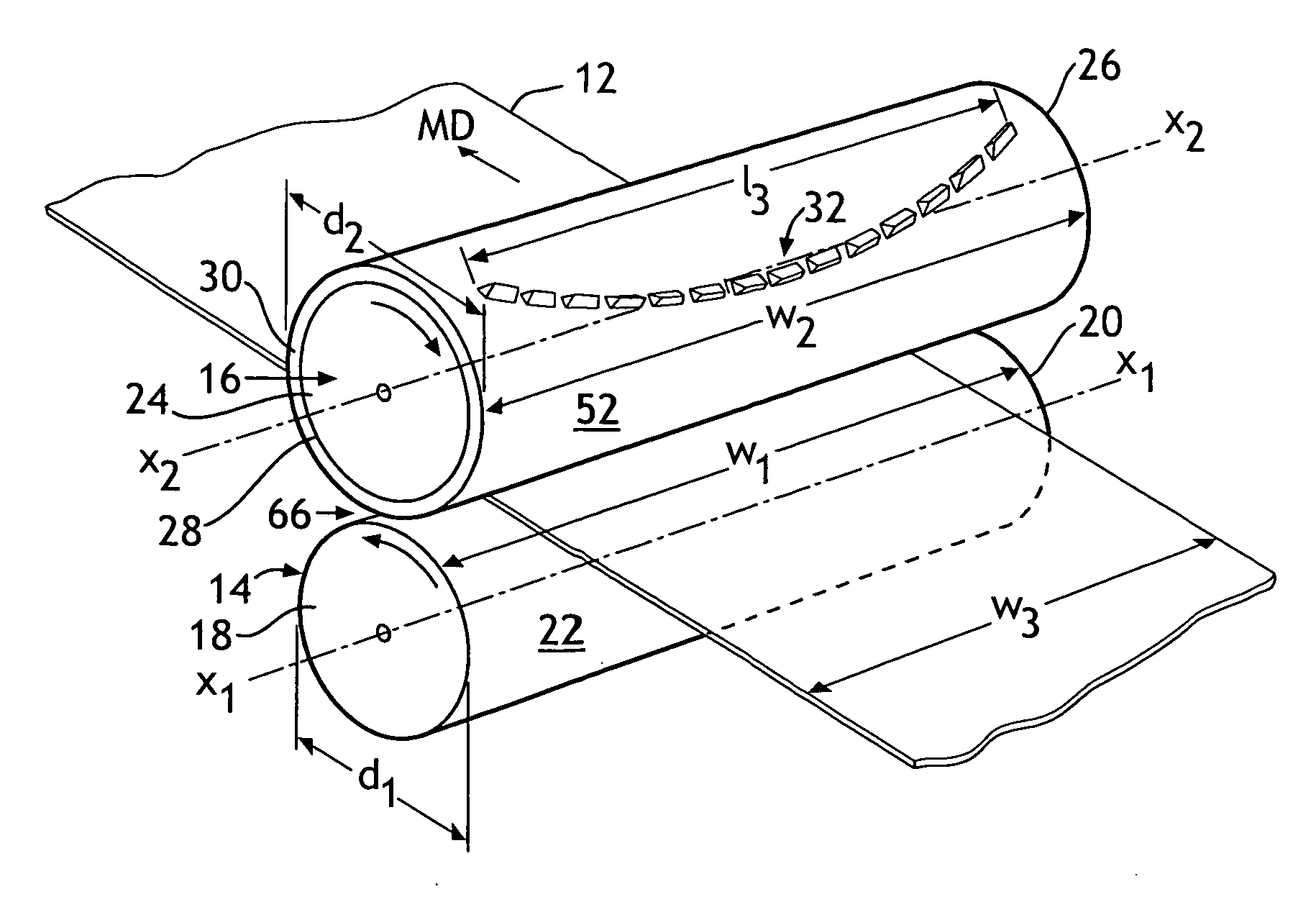 Rotary die cutter for forming a non-linear line of perforations in a strip of material