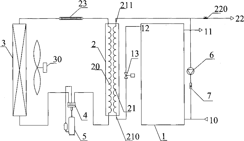 Quick water heating device for heat pump