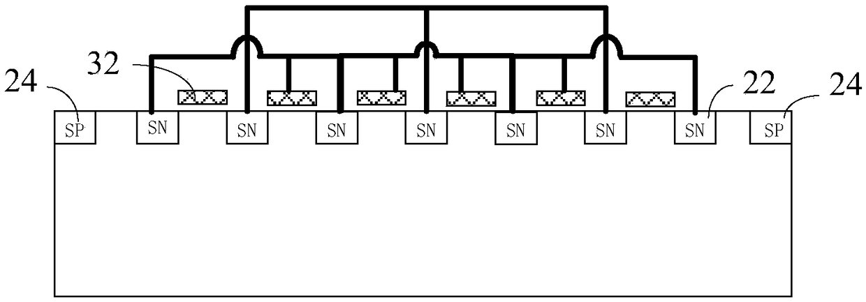 A semiconductor device having an electrostatic discharge protection structure and a layout structure thereof