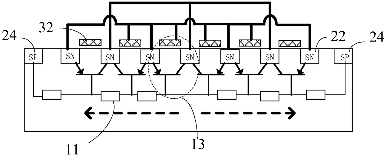 A semiconductor device having an electrostatic discharge protection structure and a layout structure thereof