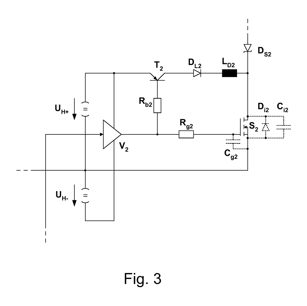 Method, circuit configuration and bridge circuit for charging a capacitance effective on main current terminals of semiconductor switch