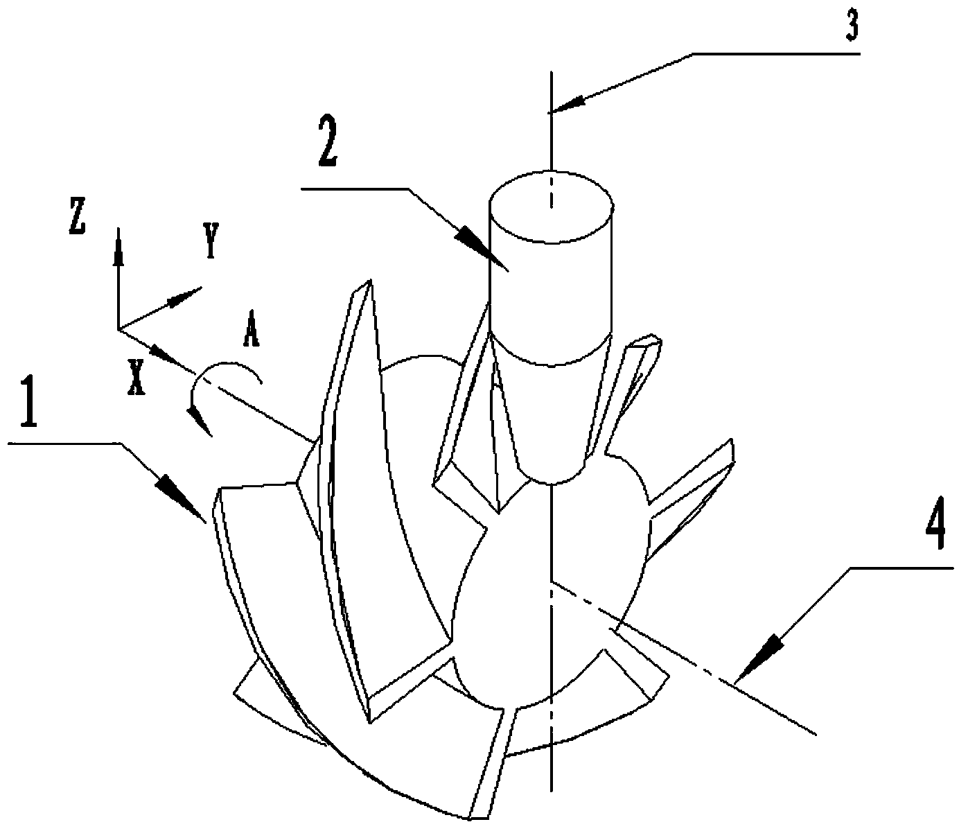 Method for processing integral impeller by using four-axis numerical-control milling machine