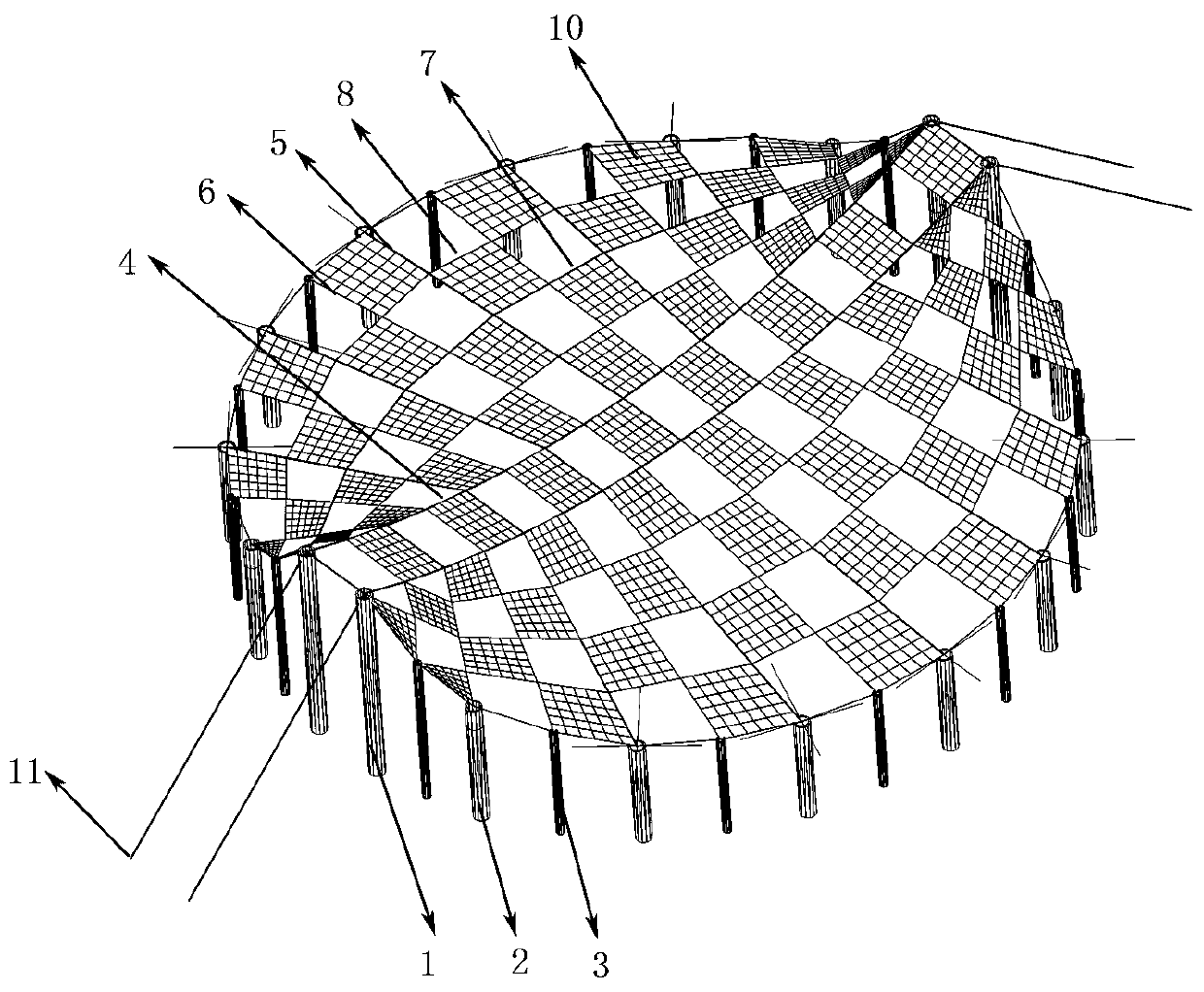 Large-span stadium building cable membrane structure