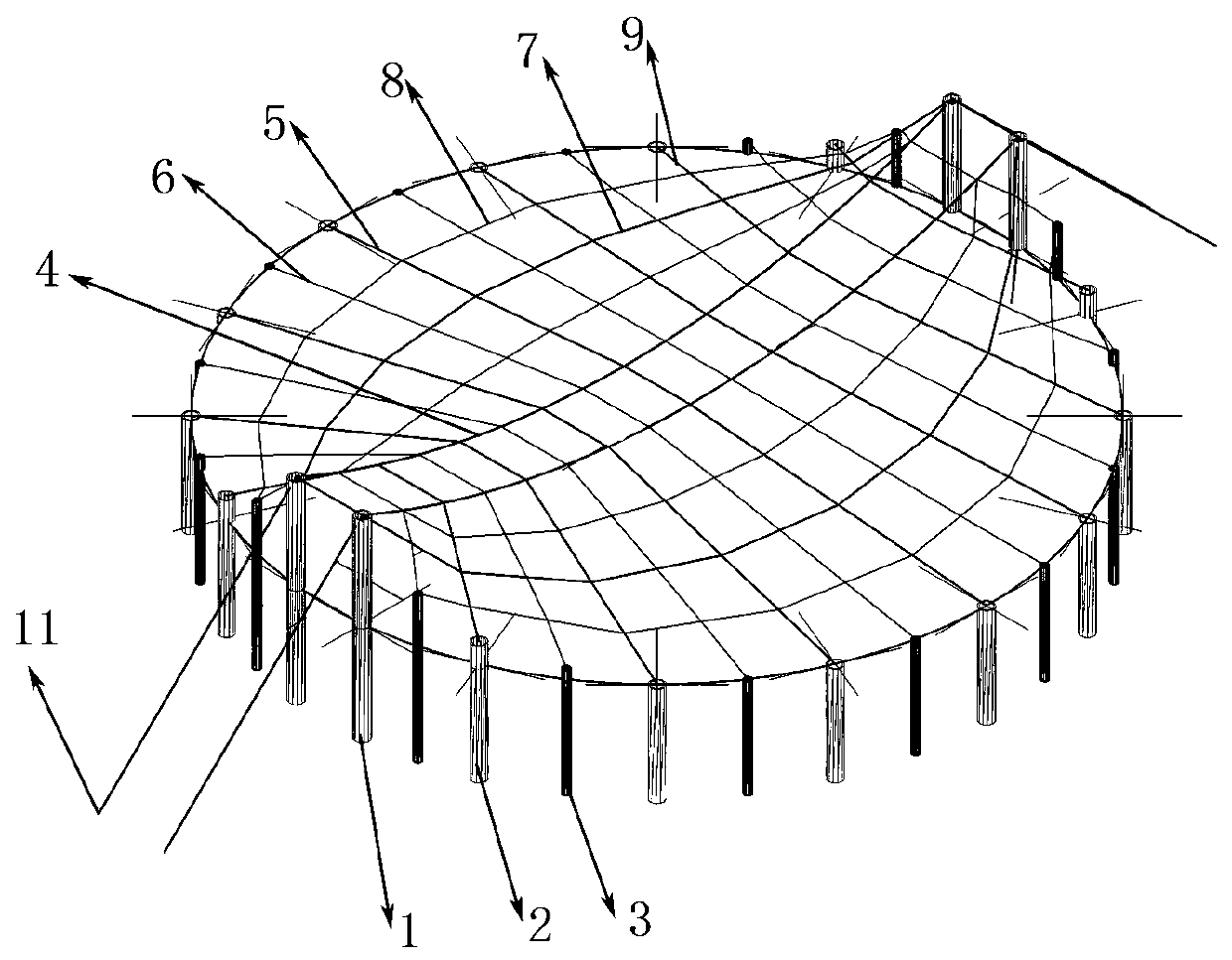 Large-span stadium building cable membrane structure