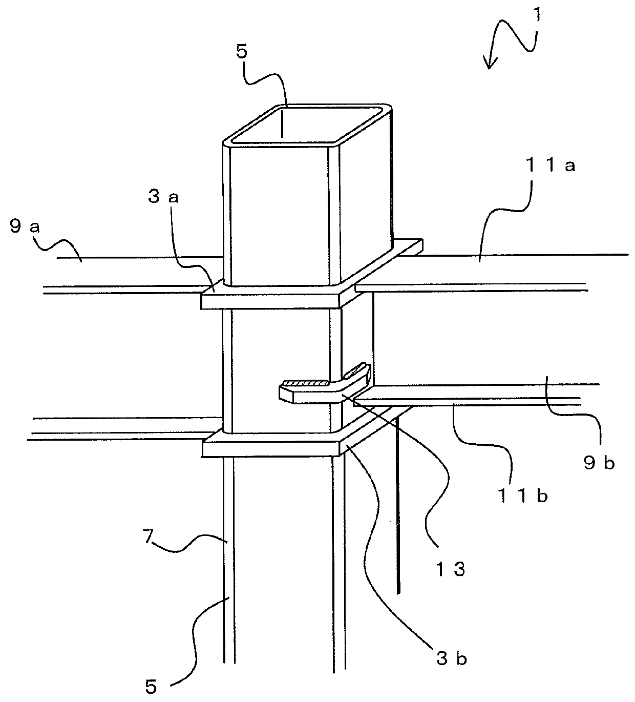 Connection structure of column and beam, and reinforcing member