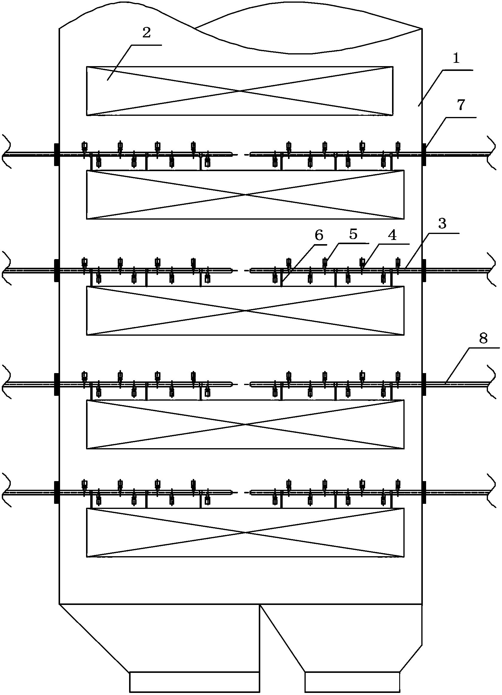 Coal-fired boiler shaft flue with sonic soot blowers