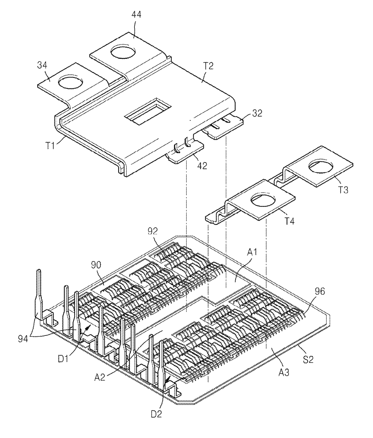 Substrate and terminals for power module and power module including the same