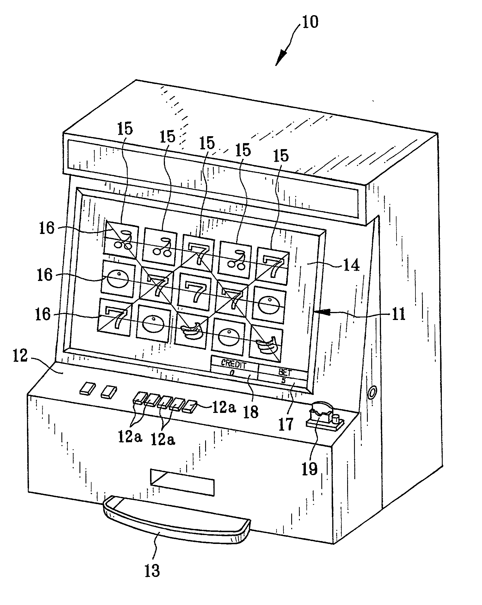 Slot machine having symbol windows arranged in matrix