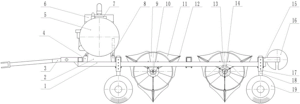 Rolling wheel air distributing type gas pressure subsoiler