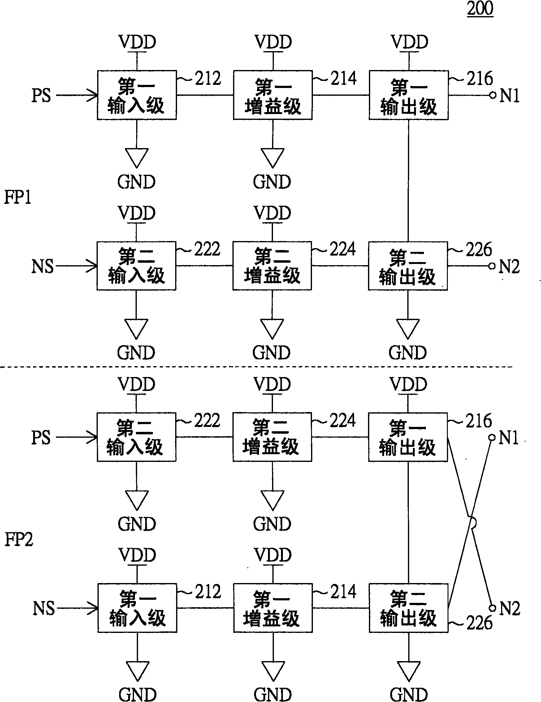 Double-channel operational amplifier circuit