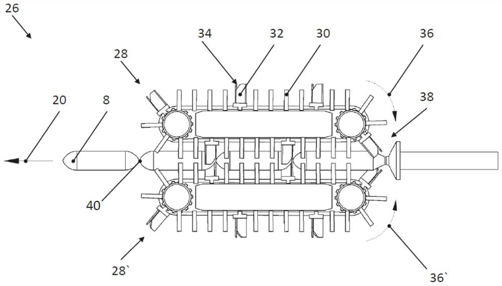 Method and device for torsional connection of tubular casings and related system for filling tubular casings