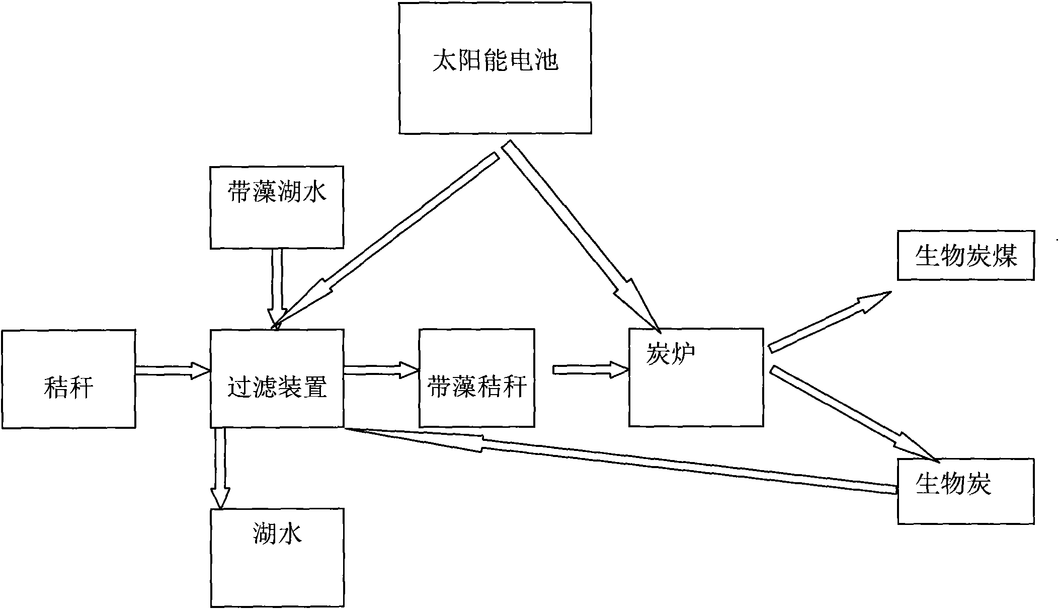 Straw filtering method for treating blue-green algae and special device