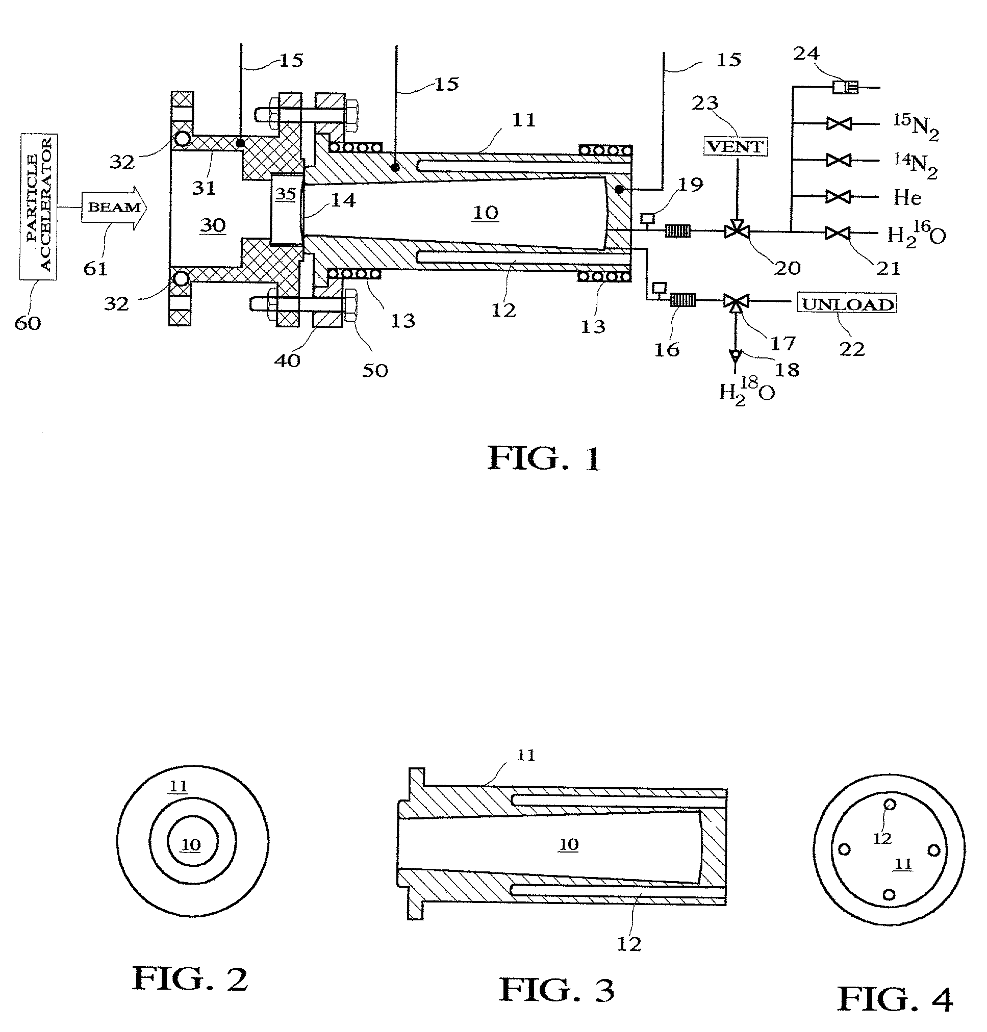 High power high yield target for production of all radioisotopes for positron emission tomography