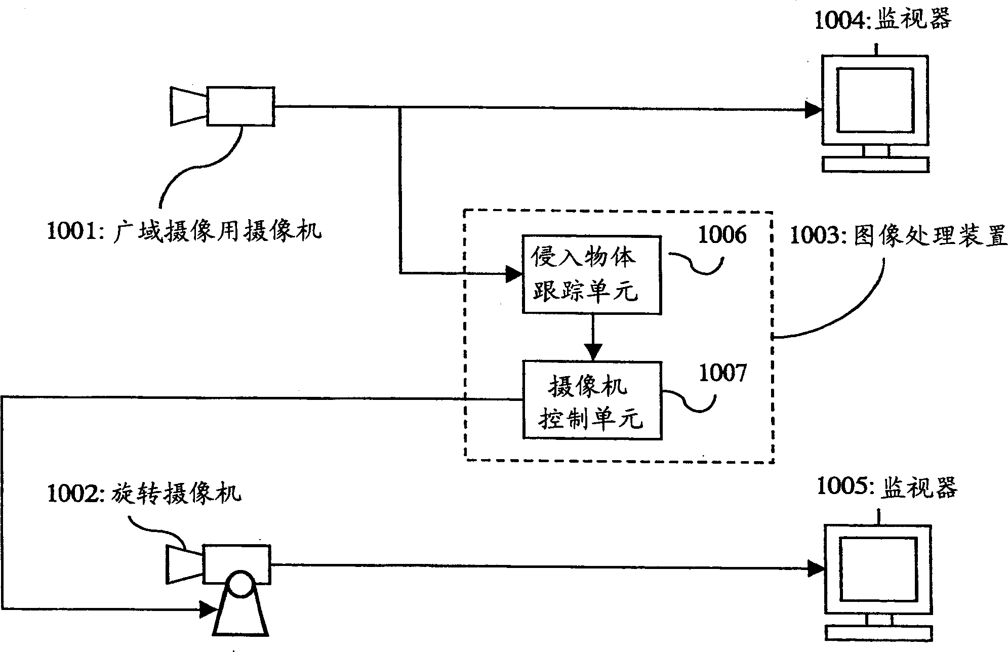 Monitoring device composed of united video camera