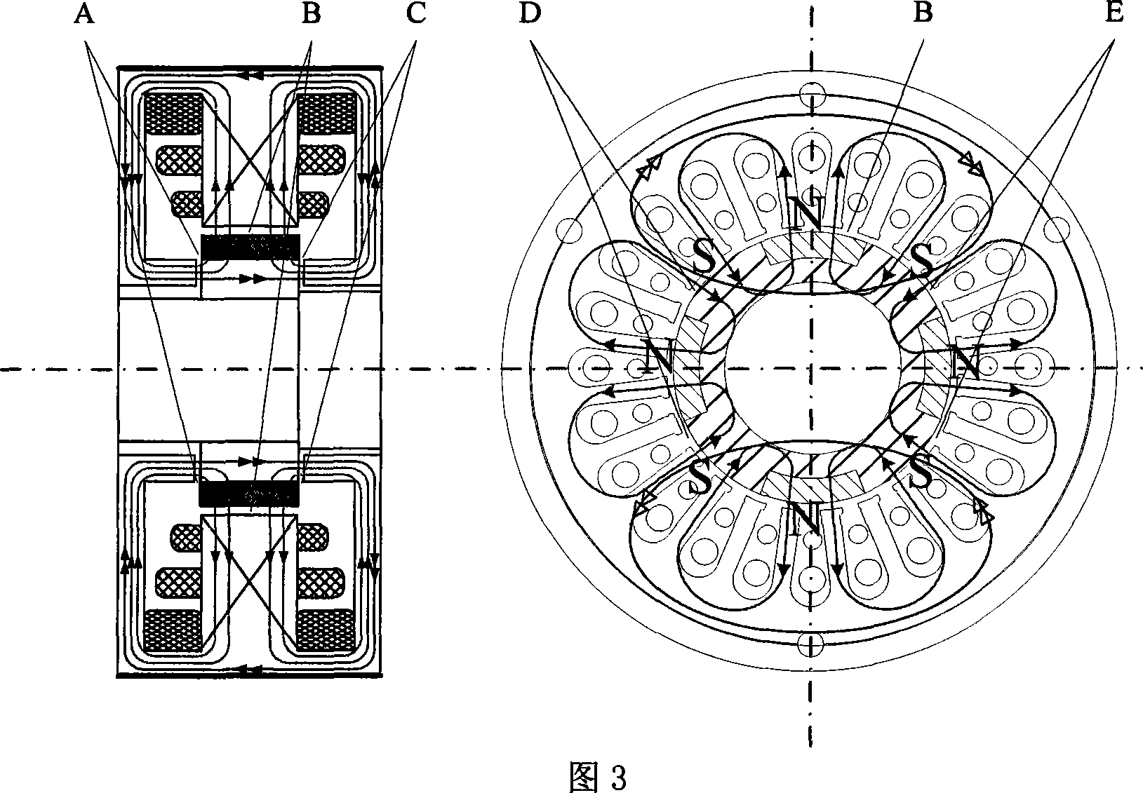 Three-freedom consequent pole permanent magnet motor without bearing of axial direction initiative suspending