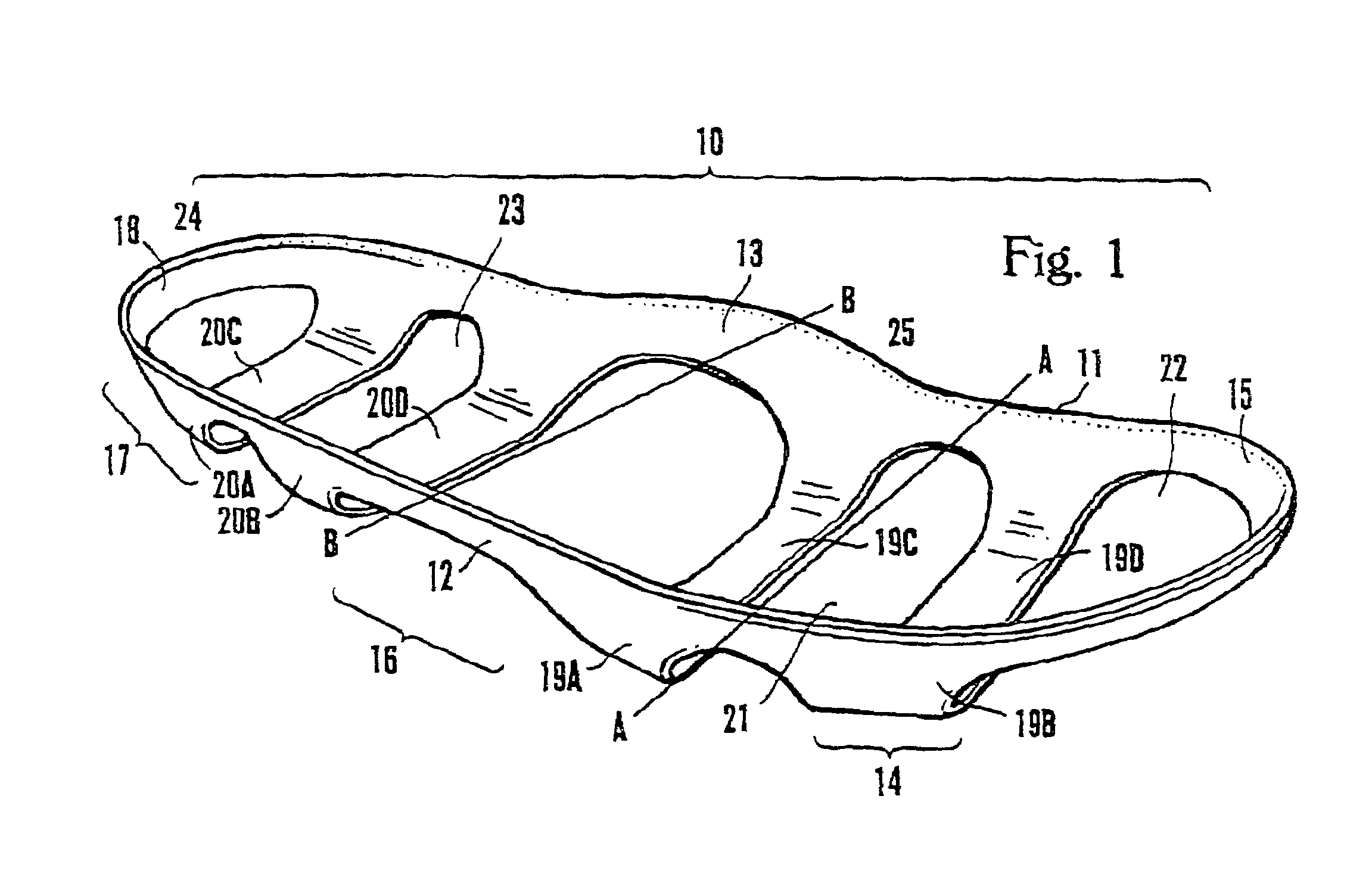 Device for suspending a foot within a shoe and shoes incorporating such devices