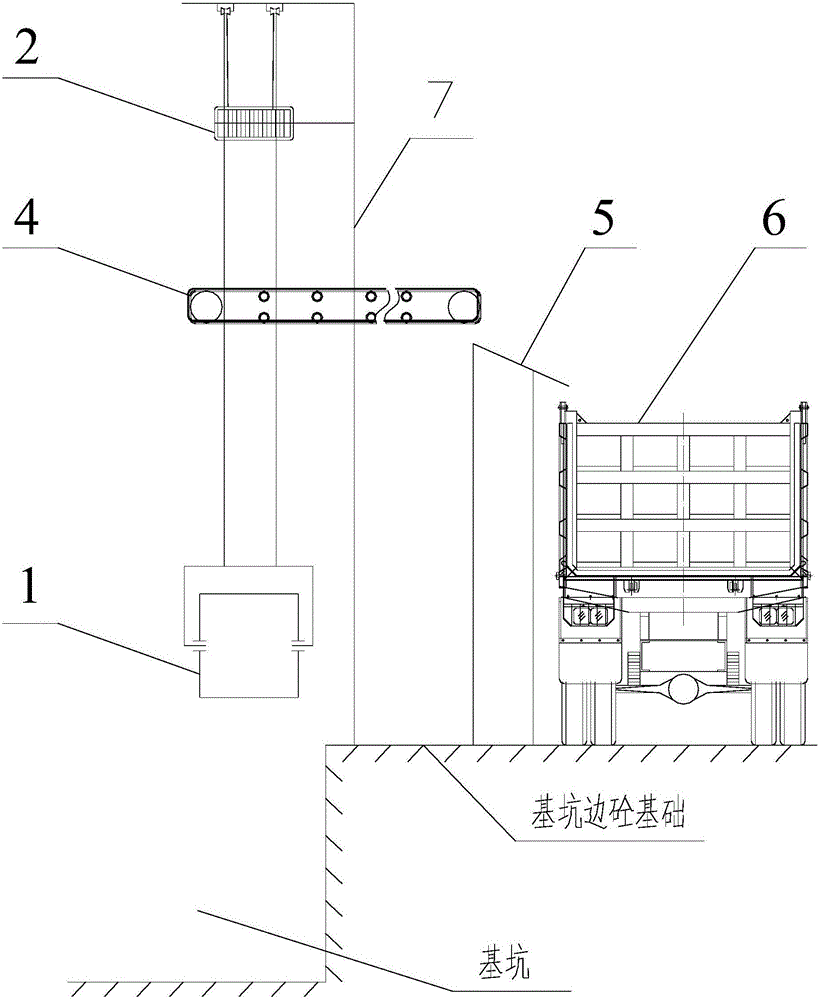 Material lifting and transferring device and method for foundation pit excavation residue soil