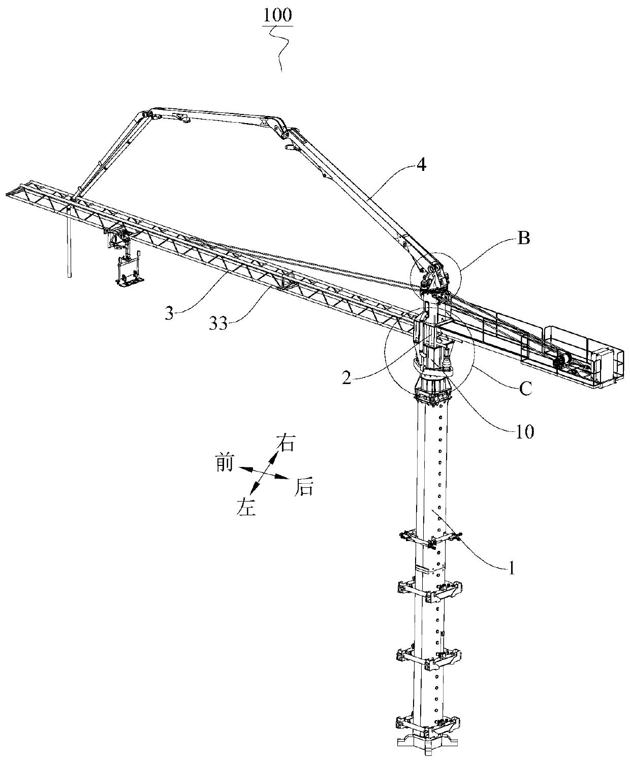 Straight arm construction equipment