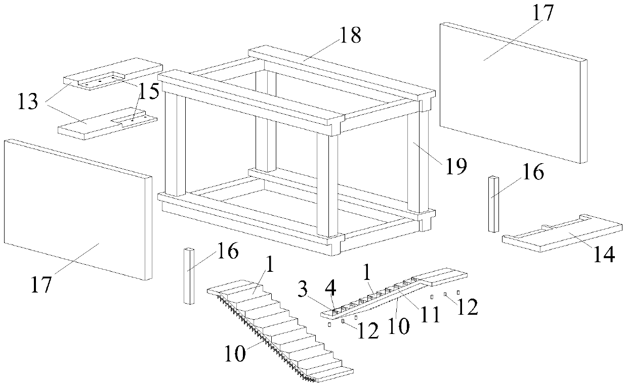 Assembled vibration-damping stair with built-in bidirectional damping particles