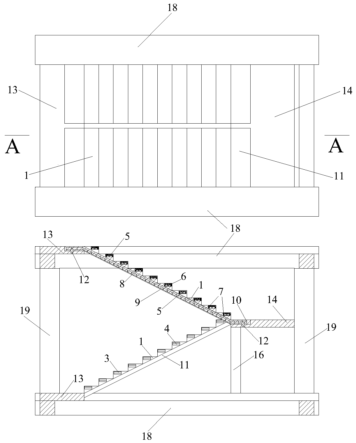 Assembled vibration-damping stair with built-in bidirectional damping particles