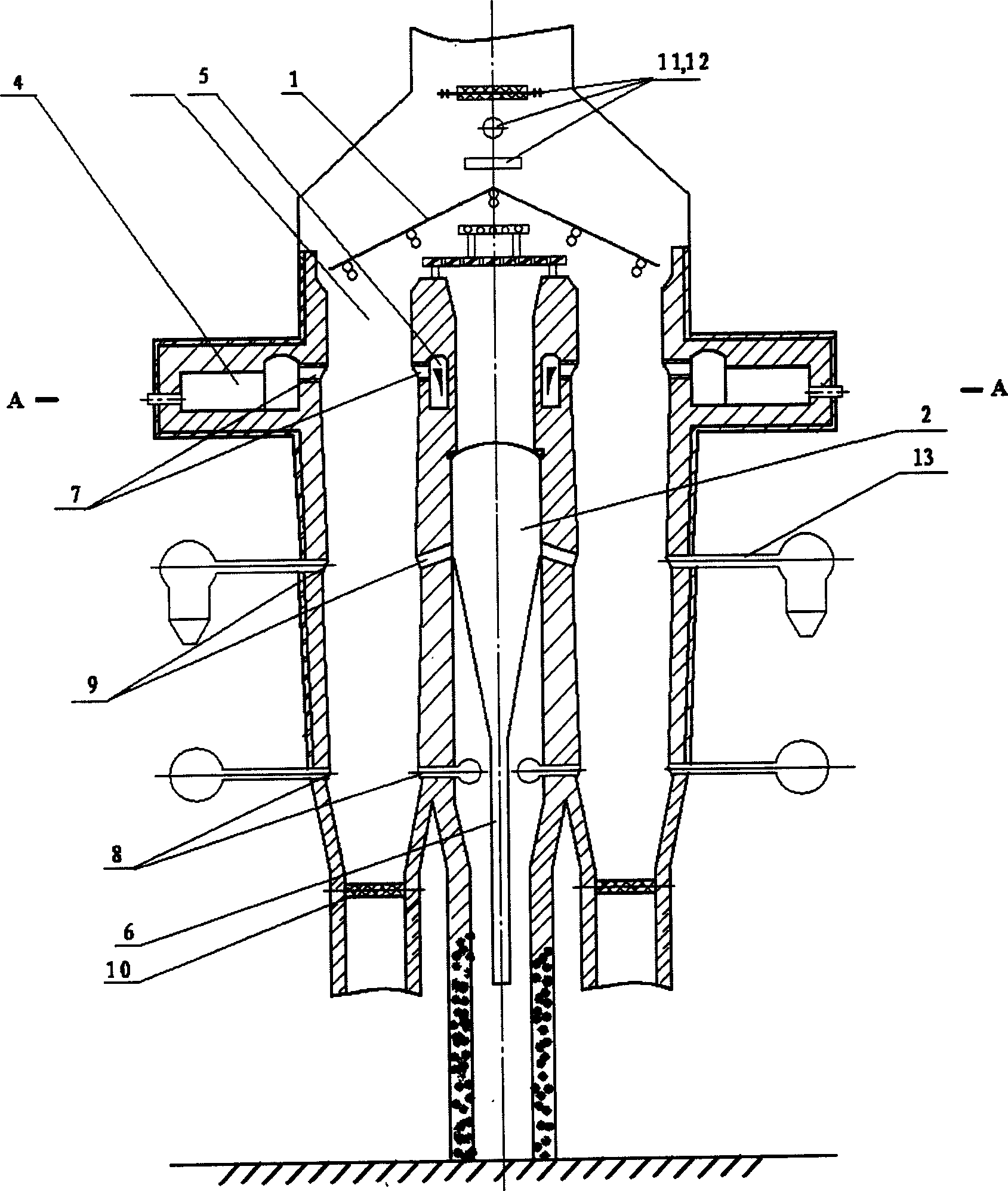 Double-blowing two-seat two-row vertical pellet-roasting furnace