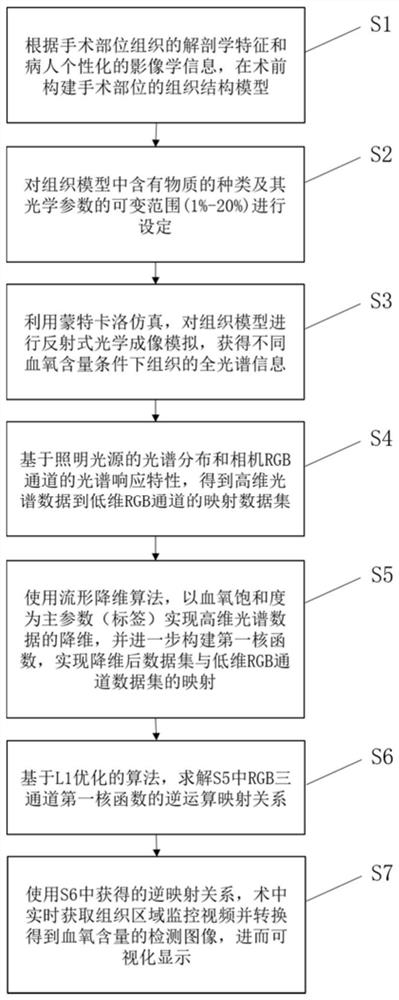 Tissue blood oxygen imaging detection method based on two-stage spatial mapping