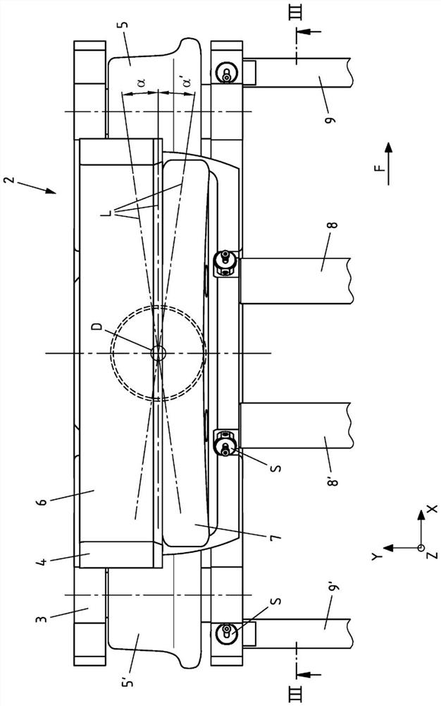 Device for receiving and for transporting at least one wheel set of a rail vehicle