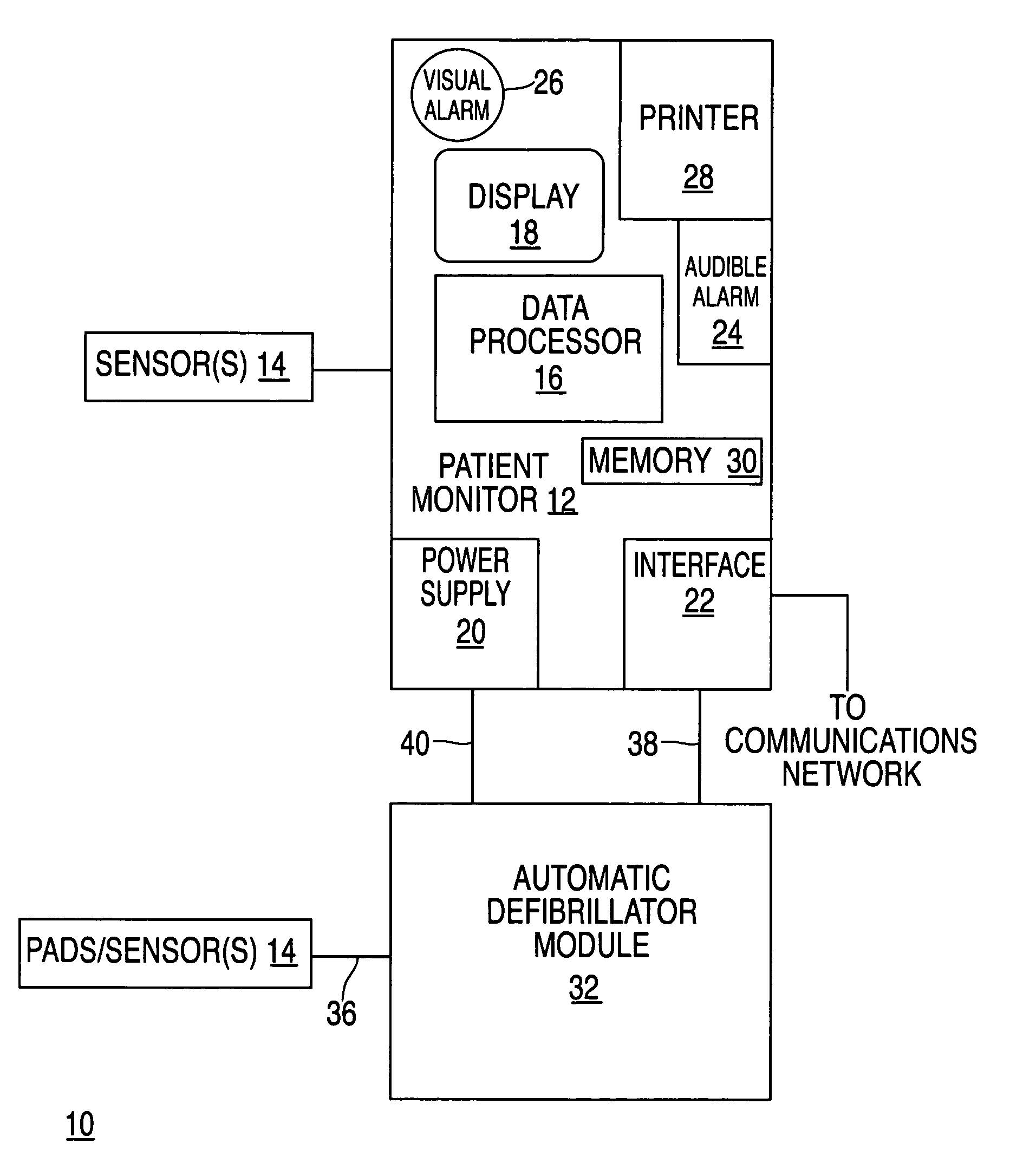 Automatic defibrillator module for integration with standard patient monitoring equipment