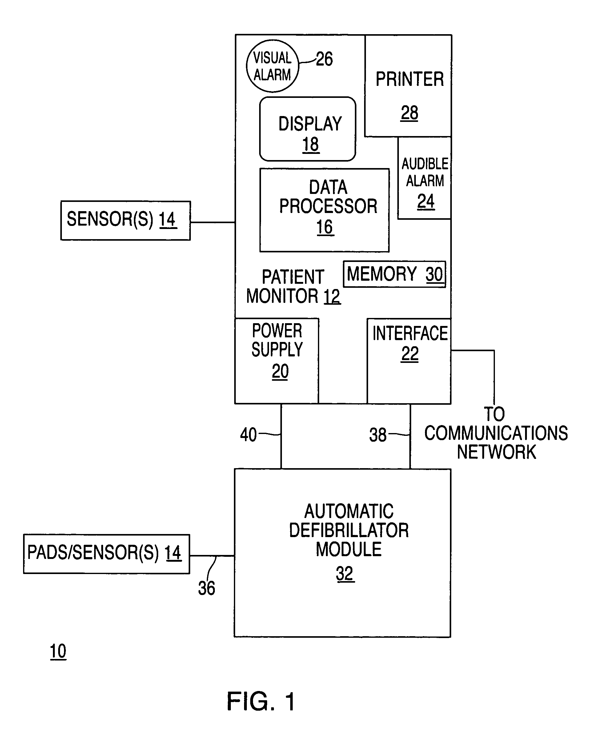 Automatic defibrillator module for integration with standard patient monitoring equipment