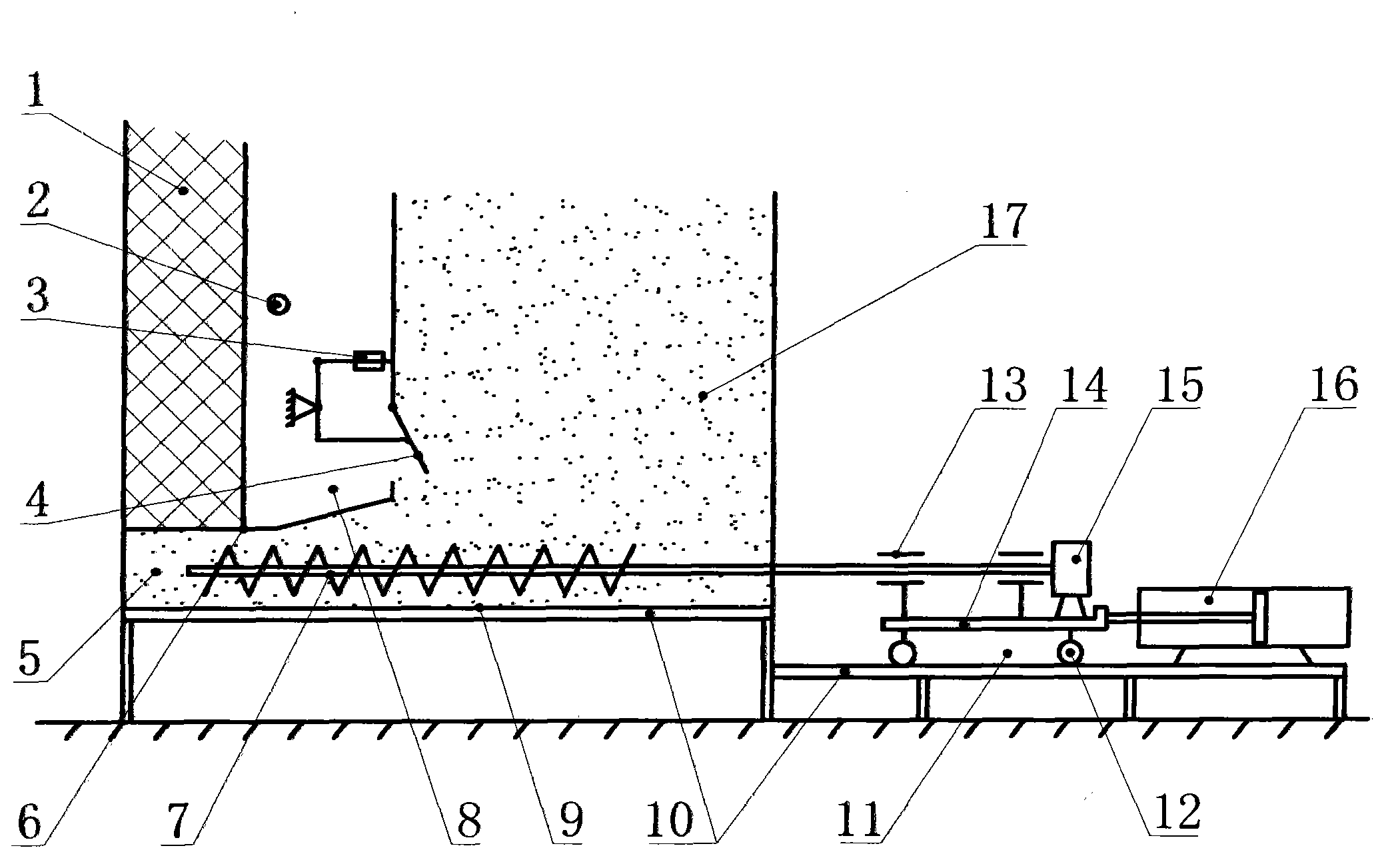 Biomass boiler material storing and feeding method with screw rods pushed forwards and then rotated backwards