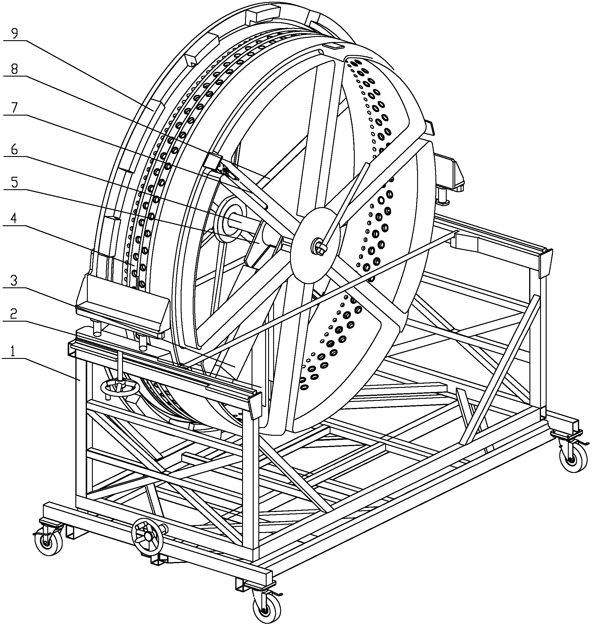 Radial automatic drilling device for large-size compound cylinder