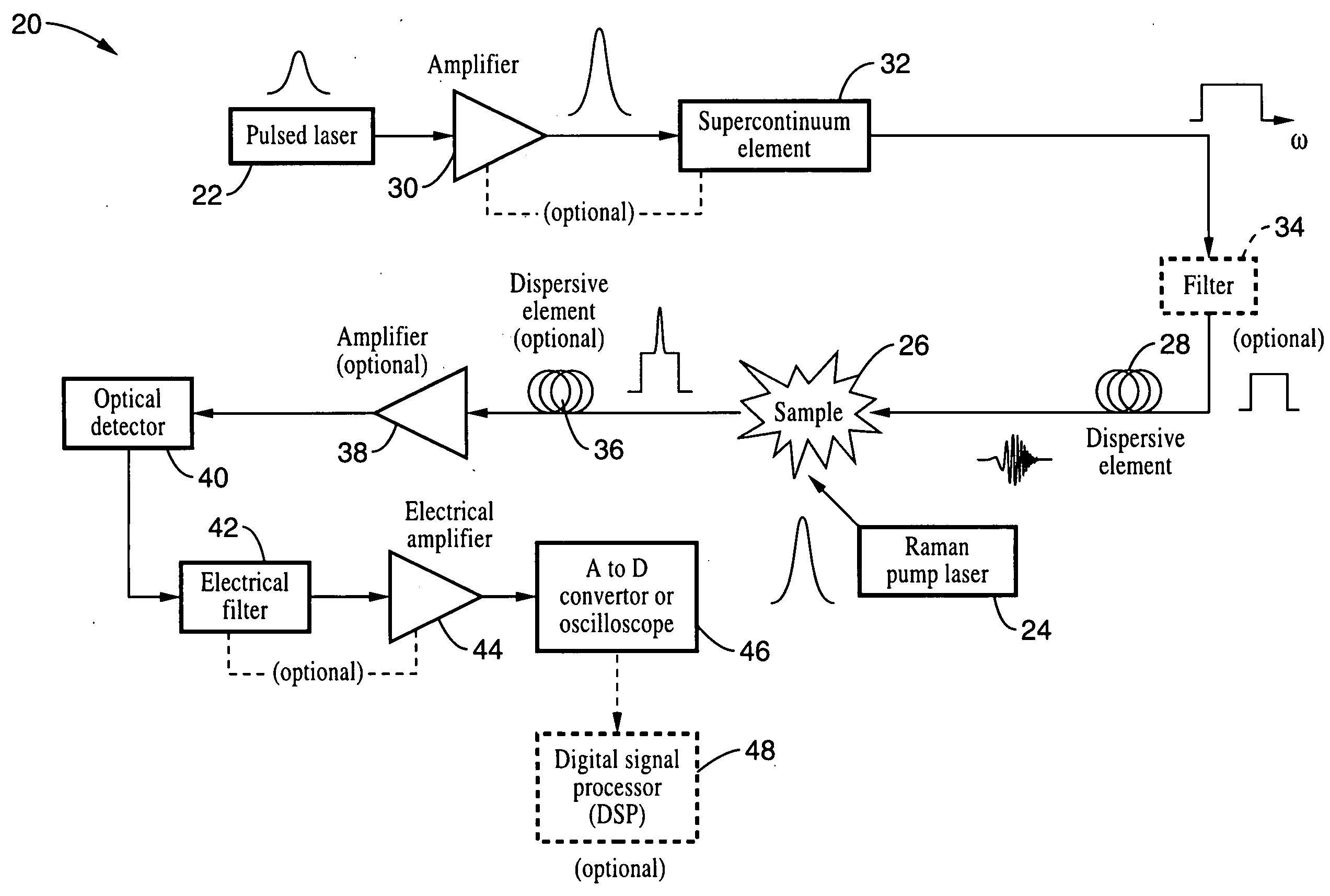 Apparatus and method for raman spectroscopy and microscopy with time domain spectral analysis